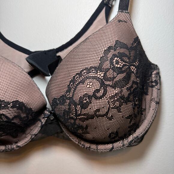 Victoria's Secret Nude Black Lace Lined Demi Bra Adjustable Size 34D - Picture 2 of 6